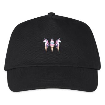 Retro Einhörner Eis Eiskreme Eiscrem Kinder Kind - Kinder Basecap - Schwarz - Vorne