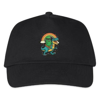 Cool Pickle Riding Dinosaur Cartoon Rainbow - Kids’ Baseball Cap - black - Front