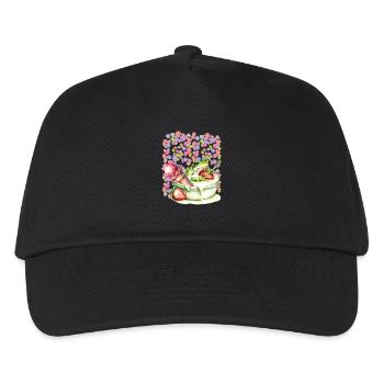 Frosch Frösche Dessert Eis Eiscrem Eiskrem Erdbeer - Kinder Basecap - Schwarz - Vorne