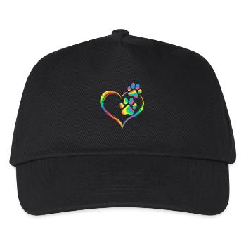 Regenbogen Herz Pfotenabdruck Tierliebe - Kinder Basecap - Schwarz - Vorne