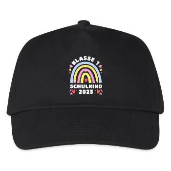 Schulkind 2025 - Klasse 1 - Regenbogen mit Stift - Kinder Basecap - Schwarz - Vorne