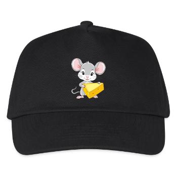 Süße Babymaus mit einem Stück Käse - Kinder Basecap - Schwarz - Vorne
