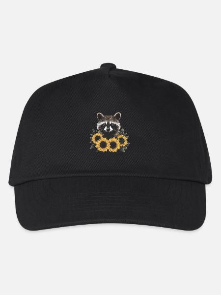 Waschbär mit Sonnenblumen - Kinder Basecap - Schwarz