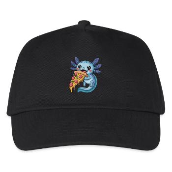 Cute Cartoon Blue Axolotl Eating Pizza Amphibian - Kids’ Baseball Cap - black - Front