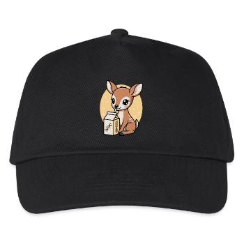 Kawaii Hirsch Trinken Vanille Milch Cartoon Tier - Kinder Basecap - Schwarz - Vorne