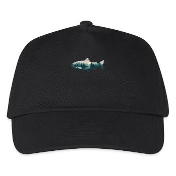Salmon Fish Forest Nature Fishing Trees Mountain - Kids’ Baseball Cap - black - Front