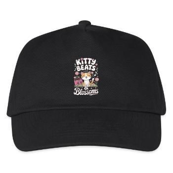 Kitty Beats & Blossoms Musikliebe Katzenfreunde - Kinder Basecap - Schwarz - Vorne