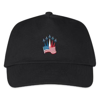 Patriotische US-Flagge Mit Jetflugzeugen - Kinder Basecap - Schwarz - Vorne