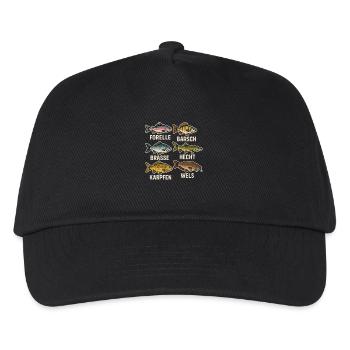 Fish species overview – Angler design with trout - Kids’ Baseball Cap - black - Front