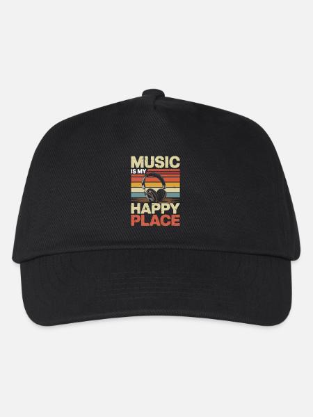 Music My Happy Place Musik Liebhaber DJ Kopfhörer - Kinder Basecap - Schwarz