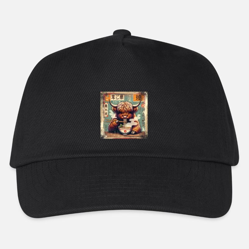 Ramen Highland Cow Grunge Poster Style - Kinder Basecap - Schwarz