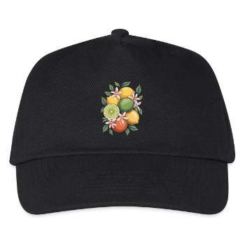 Frische Zitrusfrüchte und Blüten Arrangement - Kinder Basecap - Schwarz - Vorne