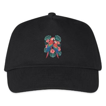Exotische Papageien Mit Tropischen Blumen - Kinder Basecap - Schwarz - Vorne