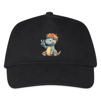 Fröhliches Dinosaurier mit Blumenkranz - Kinder Basecap - Schwarz - Vorne