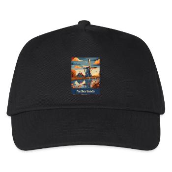 Niederlande Windmühlen Landschaft Natur - Kinder Basecap - Schwarz - Vorne