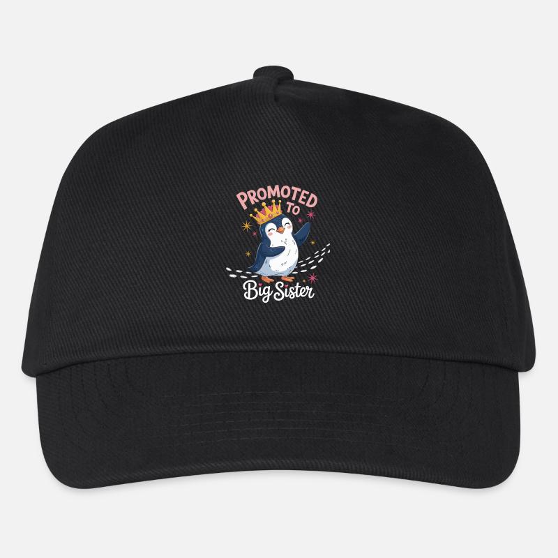 Zur großen Schwester befördert – Pinguin Design - Kinder Basecap - Schwarz