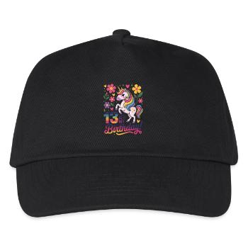 13th Birthday Unicorn Floral Design - Kids’ Baseball Cap - black - Front
