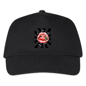 Retro Erdbeer Mund Kusslippen Erdbeeren 60er Obst - Kinder Basecap - Schwarz - Vorne