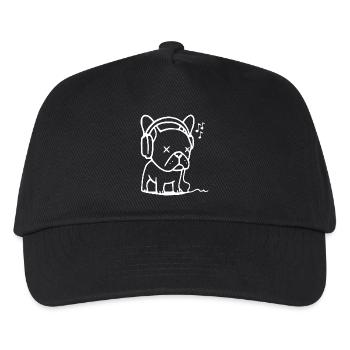 Frenchie Bulldogge mit Kopfhörern - Kinder Basecap - Schwarz - Vorne