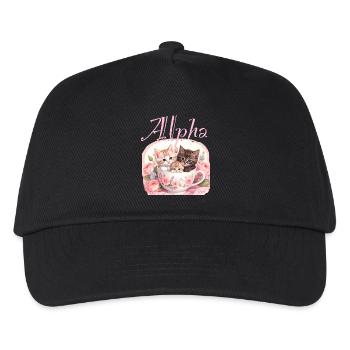 Cat in cup, cat, cup, alpha, pink, roses - Kids’ Baseball Cap - black - Front