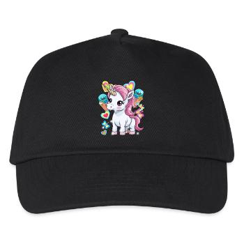 Einhorn Kinder Mädchen Jungen Eis Eiskrem - Kinder Basecap - Schwarz - Vorne