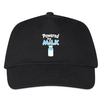 Powered by Milk - Milchflasche Baby Spruch - Kinder Basecap - Schwarz - Vorne