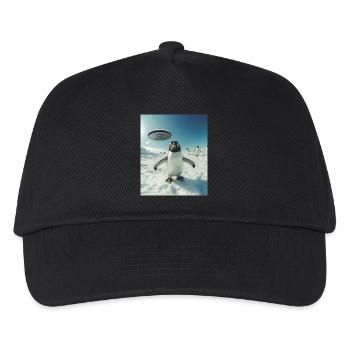 Pinguin Selfie mit UFO - Kinder Basecap - Schwarz - Vorne
