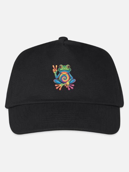 Frosch Hippie Tie-Dye Friedenszeichen - Kinder Basecap - Schwarz