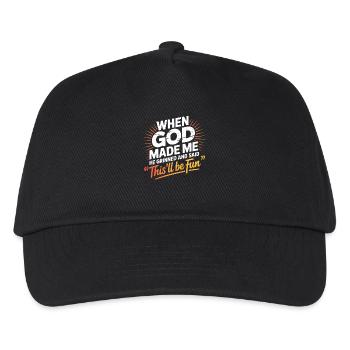 Lustiger Spruch Als Gott mich Schuf Grinste Er - Kinder Basecap - Schwarz - Vorne