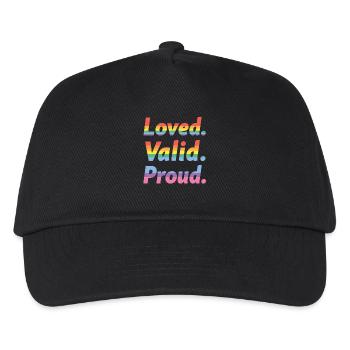 Loved Valid Proud – Pride Statement - Kinder Basecap - Schwarz - Vorne