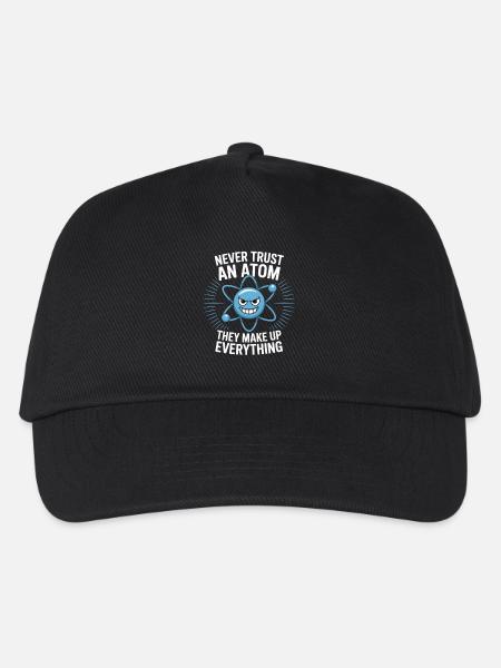 Witziges Physik Shirt – Trau keinem Atom Spruch - Kinder Basecap - Schwarz