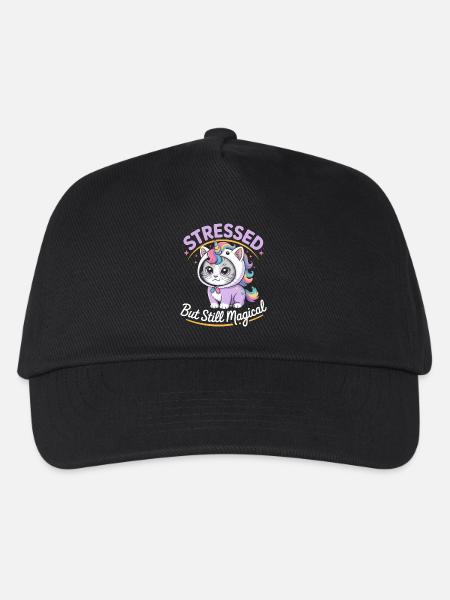 Gestresst und doch magisch - Lustige Katze Einhorn - Kinder Basecap - Schwarz