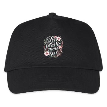 Less Plastic More Sea – Umwelt Design Blumen - Kinder Basecap - Schwarz - Vorne