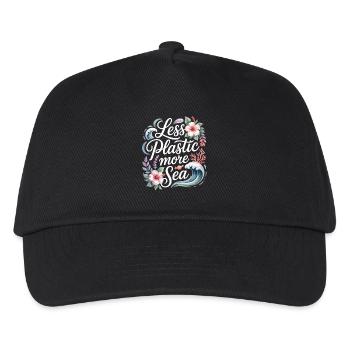Less Plastic More Sea – Umwelt Design Blumen - Kinder Basecap - Schwarz - Vorne