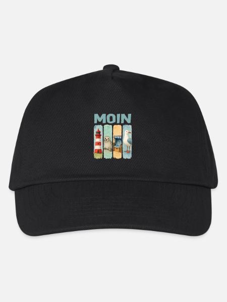 Moin Leuchtturm Robbe Strandkorb Möwe Küste - Kinder Basecap - Schwarz
