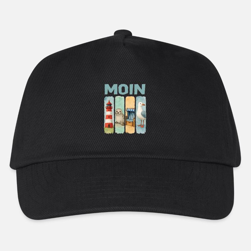 Moin Leuchtturm Robbe Strandkorb Möwe Küste - Kinder Basecap - Schwarz