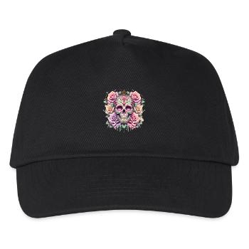 Blumen Schädel Schönheit Blühen - Kinder Basecap - Schwarz - Vorne