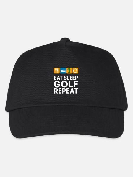 Essen Schlaf Golf Wiederholen Lustiger Golfer - Kinder Basecap - Schwarz