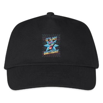 7. Geburtstag Geschenk im coolen 80er Jahre Stil - Kinder Basecap - Schwarz - Vorne