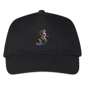 Bunte Regenbogen Meerjungfrau Fantasie - Kinder Basecap - Schwarz - Vorne