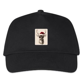 Rentier Hirsch Geweih Reindeer Vintage Weihnachten - Kinder Basecap - Schwarz - Vorne