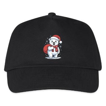 Polar bear with red scarf and cap - Kids’ Baseball Cap - black - Front