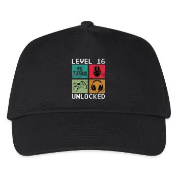 Level 16 Unlocked Retro Gaming - Kids’ Baseball Cap - black - Front