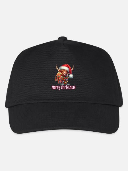 Hochlandrind mit Weihnachtsmütze Merry Christmas - Kinder Basecap - Schwarz