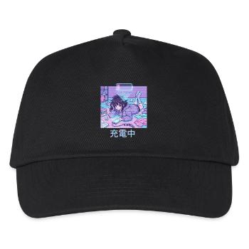 Anime Girl Low Battery Aufladen Pixel Art - Kinder Basecap - Schwarz - Vorne