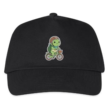 Grüne Schildkröte auf Fahrrad - Kinder Basecap - Schwarz - Vorne