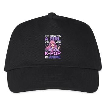 Never Underestimate Girl Who Loves K Pop And Anime - Kinder Basecap - Schwarz - Vorne