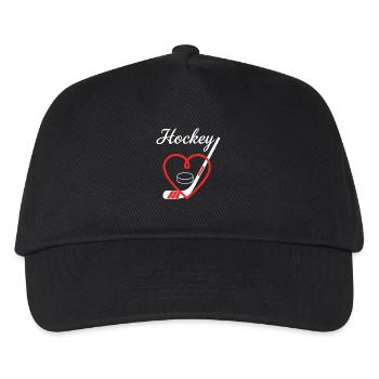 Eishockey Herz Puck Schläger - Kinder Basecap - Schwarz - Vorne