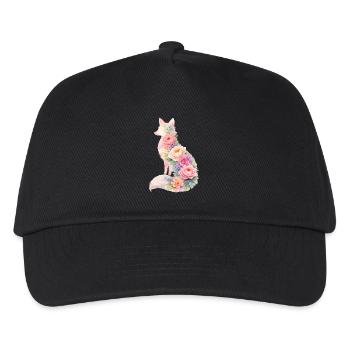 Fuchs Pastell Blumen Silhouette - Kinder Basecap - Schwarz - Vorne