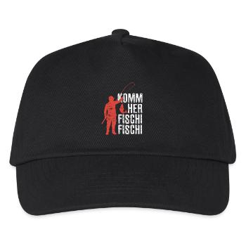 Komm her Fischi Fischi - Angler - Angeln - Kinder Basecap - Schwarz - Vorne